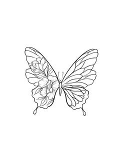 a black and white drawing of a butterfly