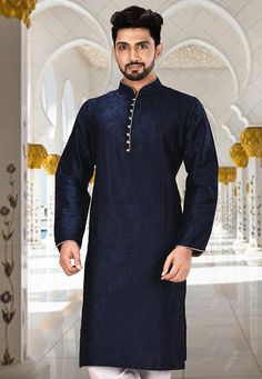 Gurdwara Wedding, Navy Clothes, Navy Blue Kurta, Mens Indian Wear, Vs Image, Resham Work, Blue Kurta, Kurta Men, Utsav Fashion