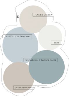 four different shades of gray, white and blue with the names of each room on them