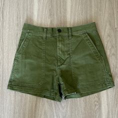 Brand New With Tag. Color Is Called Palm Tree (An Olive Green). Super Comfortable And Flattering A-Line And High Rise Fit. Functional Pockets In Front And Back. Perfect For Summer Open To Offers! Feel Free To Bundle With Like Items/Brands Long Denim Shorts, Olive Green Shorts, High Rise Denim Shorts, Pleated Shorts, Simple Trendy Outfits, Distressed Shorts, Perfect Jeans, Olive Color, High Rise Denim