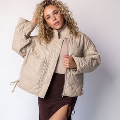 Beige Faux Leather Jacket With Draw String At The Bottom! Feels Like Butter & Brand New! Just Trying To Get Rid Of What Didn’t Sell In My Boutique! Butter Brands, Faux Leather Jacket, Faux Leather Jackets, Leather Jackets, Faux Leather, Butter, Jackets & Coats, Jackets For Women, Leather Jacket