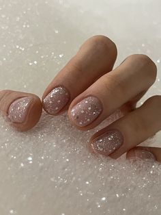 15 Short Winter Nail Ideas for 2023-2024 New Year Nails Short Simple, Short Glitter Nails Sparkle, Glitter At Base Of Nail, Glitter Wedding Nails Short, Short Sparkly Nails Acrylic, Small Nails Glitter, Silver Nails Gel Short, Short Nails Ideas Shellac, Short Glitter Nails Natural