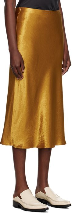 Crinkled acetate satin skirt. · Elasticized waistband · Flared hem Supplier color: Ochre Deep Autumn Color Palette, Slip Skirt, Satin Skirt, By Max, Underworld, Max Mara, Apparel Accessories, Mustard, Womens Bottoms