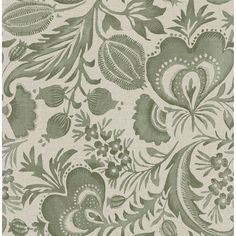 a green and white floral pattern on fabric