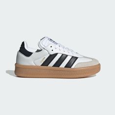 adidas Samba XLG Shoes Kids - White | Free Shipping with adiClub | adidas US White Samba, Indoor Football, Lock Logo, Indoor Soccer, Outfit Shop, Football Shoes, Skate Park, Adidas Samba, Adidas Online