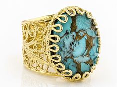 Artisan Collection of Turkey™ oval turquoise doublet 18k yellow gold over sterling silver ring. Measures approximately 0.88"L x 0.56"W. Not sizeable. Broken Chain, Pearl Strands, Blue Gemstones, Types Of Rings, Turquoise Gemstone, Turquoise Jewelry, Gemstone Colors, Sterling Silver Ring, Post Earrings