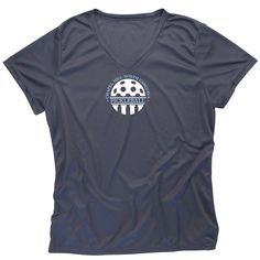 Chapel Hill Pickleball Club Ladies t-shirt. This shirt is available with either the Chapel Hill logo large center front or small upper left chest. The approx size of the large logo is 5" in diameter and the small logo 3" in diameter. It is offered in either a performance, dry-fit v-neck shirt or a cotton blend crew neck shirt. Both are light weight and super comfortable to play in. The performance colors available are,BlackSlatePurpleNavyBurgundyThe Cotton Blend colors available are,Vintage Smok Moisture-wicking Fan Apparel T-shirt For Team Events, Short Sleeve Tops With Team Name For Pickleball, Sporty Golf Tops With Logo Print, Team Spirit T-shirt With Team Name For Golf, Gray Sports T-shirt With Team Name, Team Spirit Golf T-shirt For Sports Season, Sports Team Gray T-shirt, Sporty T-shirt With Team Name For Golf, Sporty Golf T-shirt In Team Colors