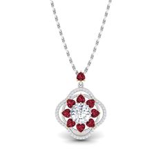 Style: Vintage Occasion: Party/Pom Wedding Engagement New Mom & Baby Christmas Anniversary Mother's Day Birthday Best For: daughter Mother grandmother wife sister girlfriend Sparkling and stunning, this necklace will capture your heart at first sight. Crafted in sterling silver, the pendant features round cut stones wrapped in a flower-look frame of shimmering smaller Heart Cut Ruby stones, and halo Frame With smaller Round Cut Diamonds.which shows a really exquisite look. With a glistening Lucky Flower, Daughter Mother, Types Of Diamonds, Swarovski Stones, Stone Wrapping, Sister Wife, Mom Baby, Baby Christmas, Ruby Stone