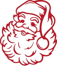 a santa claus head with a beard and mustache in red on a white background illustration