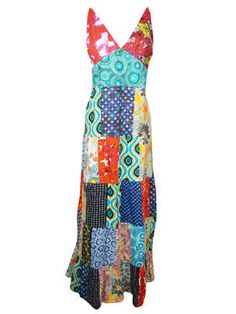 Multicolor Print V-neck Dress With Patchwork, Multicolor Floral Patchwork Maxi Dress For Spring, Spring Multicolor Floral Patchwork Maxi Dress, Multicolor Mixed Print Maxi Dress For Summer, Summer Multicolor Maxi Dress With Mixed Print, Multicolor Patchwork Maxi Dress For Summer, Casual Multicolor Maxi Dress With Floral Patchwork, Multicolor Sleeveless Patchwork Maxi Dress, Multicolor Floral Patchwork Maxi Dress For Summer