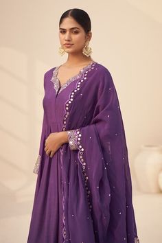 Buy Purple Kurta And Pant Cotton Silk Embroidery Mirror Hand Anarkali Set For Women by Hirika&Dhruti Online at Aza Fashions. Embroidery Mirror, Kurta Cotton, Embroidered Anarkali, Simple Kurti Designs, Scallop Trim, Silk Embroidery, Mirror Work, Kurti Designs, Work Pants