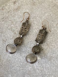 Art Deco Sterling Silver Marcasite Rock Crystal Pools of Light 14kt Gold Antique Earrings The ear hooks are 14kt gold, the rest of the earrings are sterling silver see earrings next to ruler for scale See matching necklace in listing below https://www.etsy.com/listing/871757662/art-deco-sterling-silver-marcasite-rock?ref=shop_home_active_1&frs=1 Handmade Contemporary Drop Earrings, Artisan Long Drop Pierced Jewelry, Handmade Contemporary Brass Jewelry, Contemporary Handmade Drop Earrings, Contemporary Handmade Brass Jewelry, Contemporary Pierced Teardrop Jewelry, Contemporary Handmade Brass Earrings, Artisan Dangle Earrings For Anniversary, Modernist Sterling Silver Drop Earrings