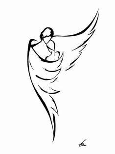 a drawing of an angel with wings