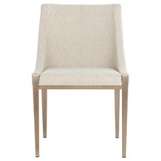 a beige upholstered chair on a white background