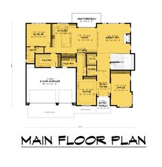 the main floor plan for a house with two separate rooms and an attached garage area