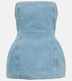 Strapless denim corset in blue - Magda Butrym | Mytheresa Fitted Cotton Jeans With Zipper Closure, Strapless Medium Wash Cotton Denim Dress, Blue Denim Dress With Back Zipper, Denim Blue Dress With Zipper Closure, Denim Blue Denim Dress With Zipper Closure, Strapless Blue Denim Top, Medium Wash Denim Dress With Back Zipper, Fitted Strapless Denim Cotton Dress, Denim Blue Dress With Back Zipper