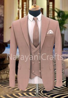 Product Description - The first and most important rule of men's style is you should feel comfortable and confident in your clothes. You will need both these attributes to pull off just about any outfit successfully. A suit that fits increases your confidence and makes you look good. Regardless of how 'classy' or expensive they might be. New Stylish handmade Peach suit for men for wedding and festive occasions.  Stylish Peach 3 piece coat pant and jacket. Top Details  -  Color - Peach Fabric  - Premium Suiting Bottom Details - Color  - Peach Fabric - Premium  Suiting Bottom Style  - Pant Jacket Details - Color  - Peach Fabric - Premium  Suiting Note 1 :- If you want any other Color in this so please send us a message sothat we will make it according to your choice. Note 2:-  Select your si 3peice Suit For Men Wedding, Bride Groom Suits, Two Button Suit Men, Fashion Suits For Men Wedding, Suit For Wedding Mens, Wedding Suits Men Beige, Suit For Man Wedding, 3 Piece Suit Men Wedding Groom, 3piece Suit Men