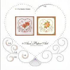 two cross stitch cards with hearts and flowers on them