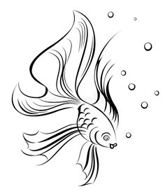 a black and white drawing of a fish with bubbles on it's side royalty illustration