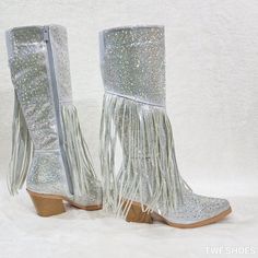 Brand New Yours Forever Multi Size Iridescent (Multi Color Sparkle) Rhinestones Gorgeous! Western Cut Heels ( Approx. 2.75") Knee High Shaft With Full Inner Zipper For Easy On/Off Elastic Gusset At Top For Added Room And Comfort. Western Style Party Boots With Bling, Embellished Snip Toe Party Boots, Embellished Snip Toe Boots For Party, Party Boots With Rhinestones And Snip Toe, Glamorous Boots With Rhinestone Fringe And Round Toe, Party Boots With Rhinestone Fringe And Round Toe, Silver High Heel Boots With Rhinestone Fringe, Spring Party Boots With Glitter Accents, Spring Boots With Rhinestone Fringe