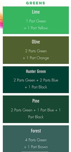 the color chart for green is shown here