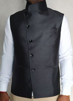 Handmade mens Nehru jacket made from black color polyester fabric. Size : 34,36,38,40,42,44,46,48 and custom made. (custom made - We will send you custom measurement form after received your order.) Customs and import taxes: Buyers are responsible for any customs and import taxes that may apply. I'm not responsible for delays due to customs. Classic Fitted Nehru Jacket With Stand Collar, Black Nehru Jacket With Stand Collar For Work, Classic Black Bandhgala For Work, Classic Black Long Sleeve Bandhgala, Traditional Black Nehru Jacket With Stand Collar, Black Stand Collar Blazer For Semi-formal Occasions, Black Semi-formal Blazer With Stand Collar, Fitted Black Nehru Jacket For Business, Tailored Classic Black Bandhgala