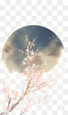 a tree with pink flowers in front of a blue sky, transparent background png and psd