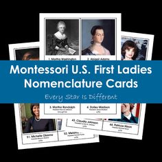 the montessoi us first ladies's nonmechanture cards are shown