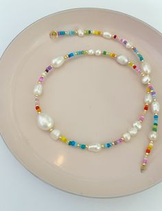 Bead and Pearl Rainbow Necklace/beaded Rainbow | Etsy Diy Bracelets And Necklaces, Fun Beaded Necklaces, Beading Necklaces Ideas, Beaded Necklace Inspiration, Glass Bead Necklace Ideas, Beaded Necklaces Ideas, Necklace Ideas Handmade, Bead Necklace Ideas, Beaded Necklace Ideas