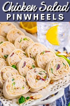 chicken salad pinwheels Chicken Salad Pinwheels, Pasta House, Chicken Pinwheels, Tortilla Pinwheels, Pinwheel Sandwiches, Autumn Treats, Chicken Salad Wrap, Tortilla Wrap