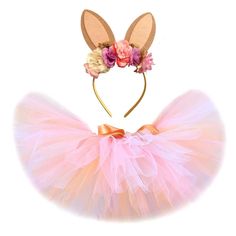 a pink tutu with ears and flowers on it