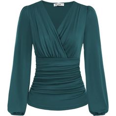 - Fabric: 50% Viscose, 43% Polyeste, 7% Elastane. Soft And Comfortable Material With Stretch. - Imported - Pull On Closure -Unique Featurethe Stylish Ruched Tops For Women With A Close, But Comfortable Fit With Easy Movement With A Wrap V Neckline, Ruched Front, Long Lantern Sleeves With Elastic Cuffs, Slim Fit, Solid Color, Elegant Wrap Tops Show Your Graceful Curves In Any Occasions. -Fashion Styleelegant Lantern Sleeve Tops, Vintage Black Ruched Tops, Casual Work Shirt, Long Sleeve Blouse, Fa Lantern Sleeve Top, White Top Women, Lantern Sleeved Blouses, Casual Wear Women, Pleat Top, Elegante Casual, Womens Tops Summer, Dressy Tops, Wrap Blouse