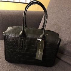 Black Faux Leather Textured Handbag *Please Note Slight Damage To Hardware On The Side Of The Handbag, Also Slight Scratches On Handbag. Otherwise Good Condition. Small Leather Backpack, Summer Purses, Black Satchel, Crossbody Wallet, Genuine Leather Bags, Satchel Handbags, Large Tote Bag, French Connection, On The Side