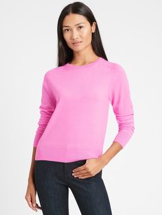 Washable Merino Crew-Neck Sweater | Banana Republic Modern Merino Wool Crew Neck Sweater, Modern Crew Neck Sweater For Layering, Spring Wool Crew Neck Tops, Solid Merino Wool Sweater For Spring, Merino Wool Sweater For Spring, Spring Merino Wool Sweater, Stretch Crew Neck Sweater For Work, Spring Crew Neck Sweater, Modern Solid Crew Neck Sweater