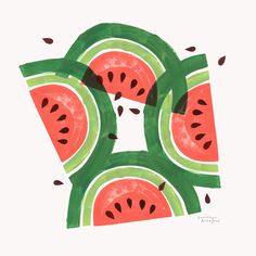 watermelon slices are arranged in the shape of an abstract geometric pattern on a white background