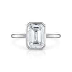 2.70ct Emerald Cut with Solitaire Bezel Setting Engagement Ring Emerald Bezel Engagement Ring Silver, Beveled Emerald Cut Engagement Ring, Platinum Bezel Set Diamond Ring, Silver Bezel Engagement Ring, Emerald Cut Bezel Engagement Ring, Emerald Bezel Engagement Ring, Bezel Setting Engagement Ring, Wedding Stack, Setting Engagement Ring