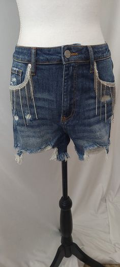 Rhinestone Fringe Shorts, Fringe Shorts, Destroyed Denim Shorts, Rhinestone Fringe, Short Fringe, Destroyed Denim, S Models, Festival Season, Denim Shorts