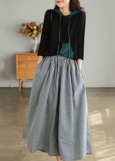 Diy Black Oversized Plaid Pockets Cotton Pants Skirt SummerFabric: Cotton 45%, Linen 55%Size & Fit: This garment fits true to size.Length: Size 2XL measures 35.1"from waist to hem.Waist:Fitted - elastic waist allows stretch Hip: Loosely Fitted. room for hips. Hand Wash Cold. Chic Relaxed Fit Long Skirt, Casual Relaxed Fit Midi Skirt, Casual Full-length Skirt For Workwear, Casual Gathered Skirt For Fall, Non-stretch Gathered Skirt For Spring, Casual Lined Skirt With Relaxed Fit, Fall Flared Skirt Bottoms With Pockets, Casual Workwear Maxi Skirt With Gathered Detail, Casual Relaxed Fit Lined Skirt