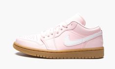 The Women�’s Air Jordan 1 Low “Arctic Pinku002FGum” is yet another clean and casual colorway of Michael Jordan’s first signature shoe for women. Featuring a mostly pink monochromatic look, the “Arctic Pinku002FGum” makeup of the low-top Jordan 1 is most definitely a head-turner. As mentioned, the leather upper is dressed almost exclusively in Arctic Pink, save for the white Swoosh on both sides and the white “Wings” embroidery on the heel. Both the pink nylon tongue and pink shoe laces continue t Air Jordan 1 Low Purple, Jordan 1 Low Purple, Pink Shoe Laces, Wings Embroidery, Vapour Max Nike, Gymnastics Shoes, Shoe For Women, Low Top Jordans, Jordan Ones