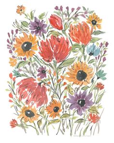 watercolor painting of flowers on white paper