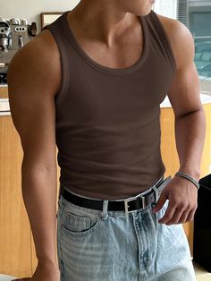 Wide Shoulders, How To Style Tank Tops, Men Tank Top Outfit, Tank Tops Outfit, Sleeveless Top Outfit, Mens Fashion Summer Outfits, Singlet Tops, Guy Fits, Tank Outfit