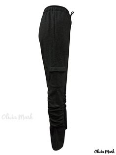 Olivia Mark - Ruched Solid Pants, Casual Drawstring Long Length Pants, Women's Clothing Fitted Cargo Sweatpants, Fitted Sweatpants With Side Pockets, Fitted Drawstring Sweatpants For Fall, Fitted Full-length Drawstring Pants, Fitted Drawstring Bottoms, Fitted Drawstring Long Pants, Fitted Tapered Leg Harem Pants With Elastic Waistband, Fitted Long Pants With Drawstring, Fitted Harem Pants With Tapered Leg And Elastic Waistband