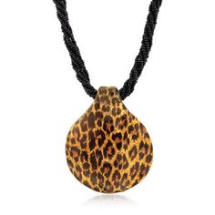 Ross-Simons - Italian Leopard-Print Murano Glass Pendant Necklace, 18kt Yellow Gold Over Sterling. 20". Elegant and on-trend, our leopard-print Murano glass pendant necklace adds a touch of exotic style to any look. Handcrafted in Italy, our fabulous animal-inspired pendant suspends from twisted strands of black Murano beads. It's a spot-on choice for your collection! Finishes with a polished 18kt yellow gold over sterling silver lobster clasp that includes a 2" extender. Leopard-print Murano gl Tiger Pendant, Murano Glass Necklaces, Twisted Bangle, Diamond Tennis Necklace, Glass Drop Earrings, Exotic Fashion, Beaded Drop Earrings, Glass Pendant Necklace, Station Necklace