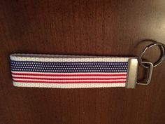 American Flag on White Cotton Webbing Keychain/ Keyfob/ Wristlet Webbing Keychain, Keyfob Wristlet, Small Thank You Gift, Door Prizes, Fabric Ribbon, Key Fobs, Bel Air, Twill Tape, Thank You Gifts