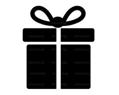 a black and white silhouette of a gift box with a bow on it's top