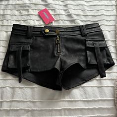 Brand New! Love These So Much Black Mini Shorts Outfit, Black Mini Shorts, Casual Black Shorts For Club, Edgy Black Shorts With Pockets, Night Out Faux Leather Shorts With Pockets, Micro Shorts, Micro Shorts Outfit, Black Micro Shorts, Edgy Black Mini Shorts