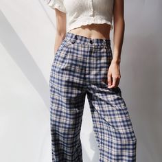 Brand Name: Tavimart Style: CasualWaist Type: HIGHDecoration: ButtonFabric Type: BroadclothPattern Type: PlaidPant Style: Wide Leg PantsMaterial: Cotton LinenFit Type: RegularLength: Full LengthClosure Type: Button FlyModel Number: JK2008282Front Style: Pleated Casual Plaid Bottoms With Button Closure, Plaid Trousers With Pockets, Trendy High Waist Plaid Bottoms, Plaid Straight Leg Cotton Pants, Plaid Cotton Straight Leg Pants, High Waist Plaid Cotton Bottoms, Casual High Waist Gingham Pants, Plaid Cotton High-waisted Pants, Casual High Waist Gingham Bottoms