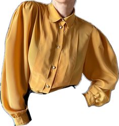 Chic Gold Formal Shirt, Classic Gold Blouse For Workwear, Gold Button-up Top For Workwear, Gold Button-up Top For Work, Elegant Yellow Tops For Fall, Gold Blouse With Buttons For Work, Gold Button-up Blouse For Work, Gold Shirt With Buttons For Fall, Yellow Fitted Shirt For Fall