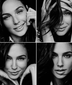 black and white photos of a woman with her hands on her head, posing for the camera