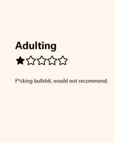 the words adulting are written in black on a white background with five stars above it